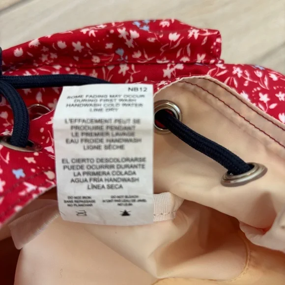 LeSportsac Small Edie Backpack in red  with a white and blue floral pattern. - Picture 10 of 12